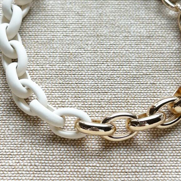 Chico's Gold Tone and White Chunky Link Bracelet - Picture 2 of 6